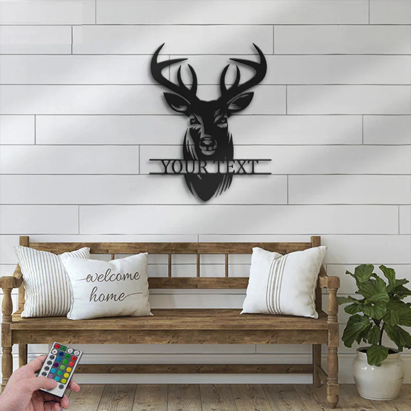 Custom Name ELK Deer Hunting, Metal Wall Signs With RGB Led Light