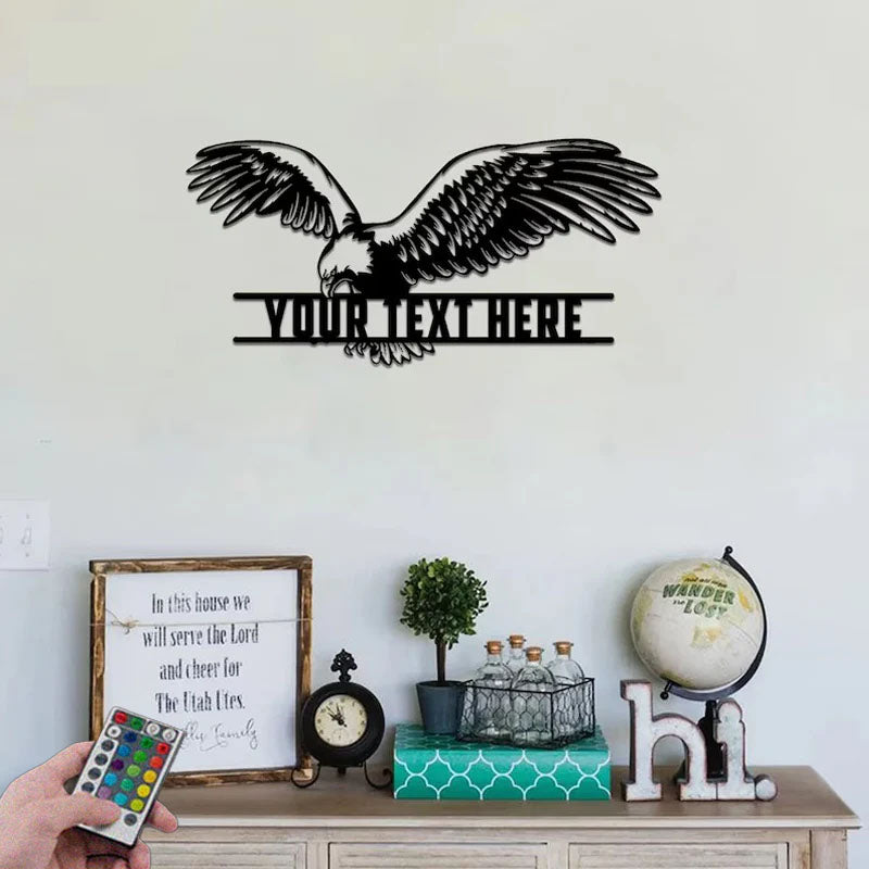 Custom Name Eagle Metal Wall Signs With RGB Led Light