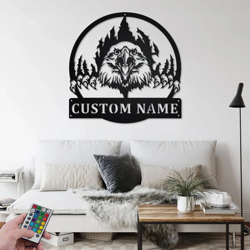 Custom Name Eagle Name Sign Decoration For Room, Metal Wall Signs With RGB Led Light