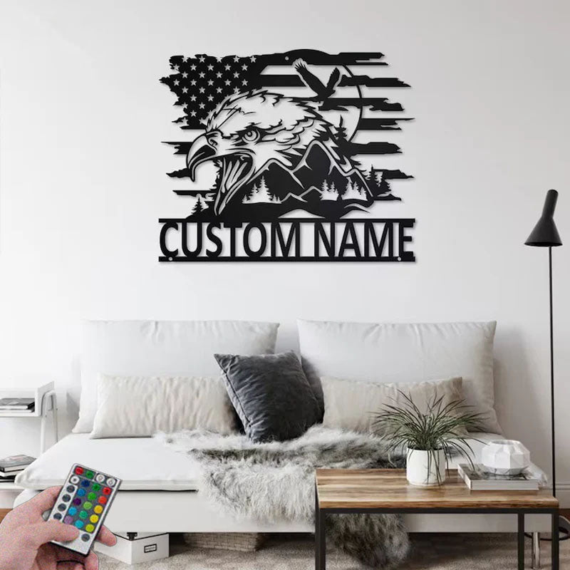 Custom Name Eagle Name Sign Decoration For Room, Metal Wall Signs With RGB Led Light
