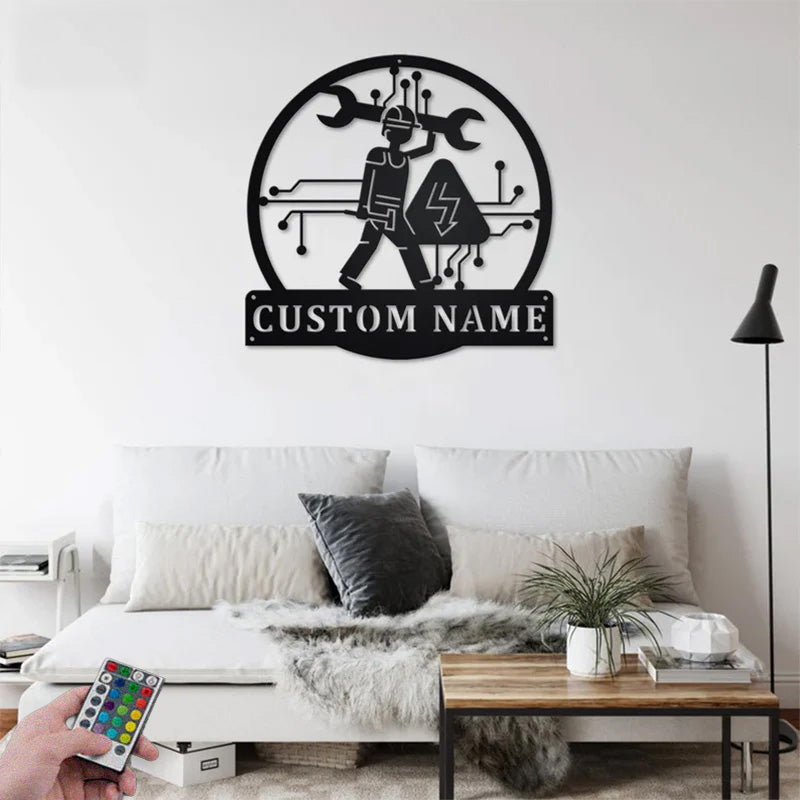 Custom Name Electrical Engineering Metal Wall Signs With RGB Led Light