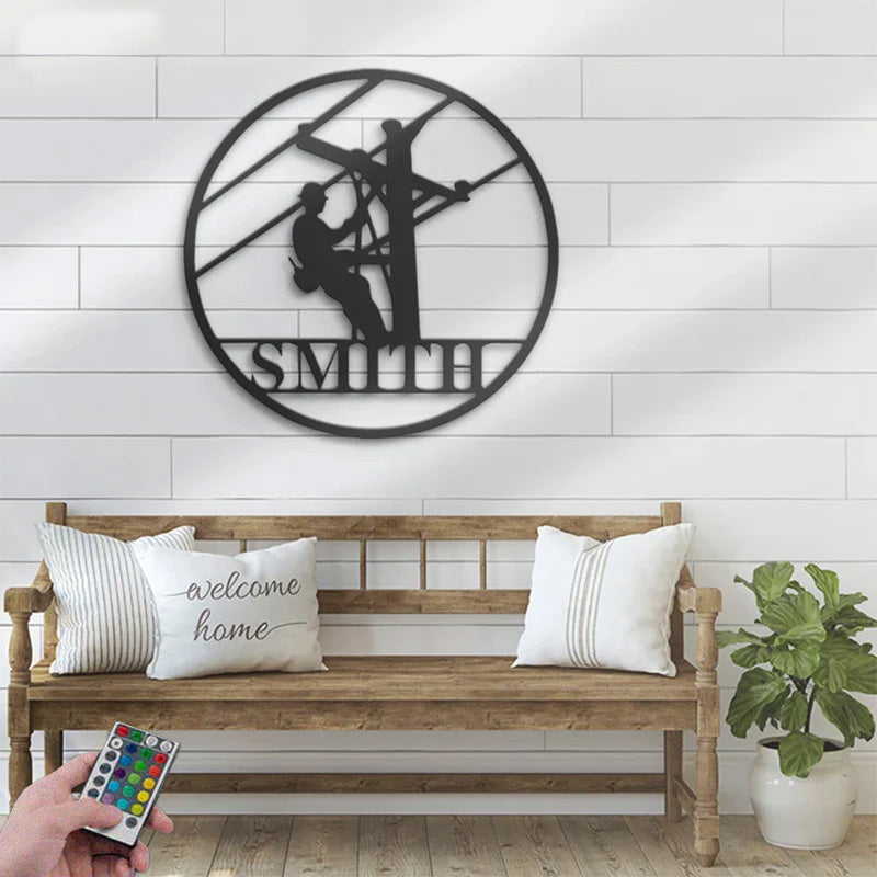 Custom Name Electrician Decoration Metal Wall Signs With RGB Led Light