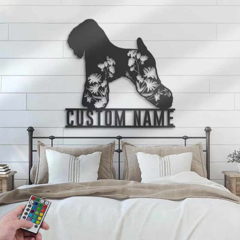 Custom Name FLoral Soft Coated Wheaten Terrier Metal Wall Signs With RGB Led Light