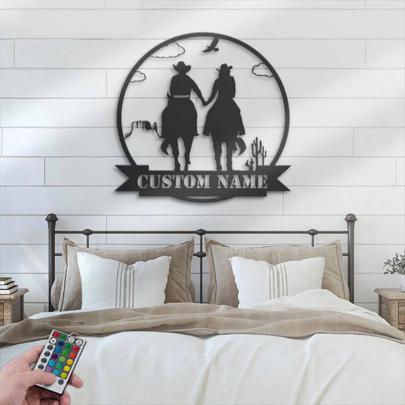 Custom Name Family Name Sign Home Decor Horse Farmhouse Barn, Metal Wall Signs With RGB Led Light