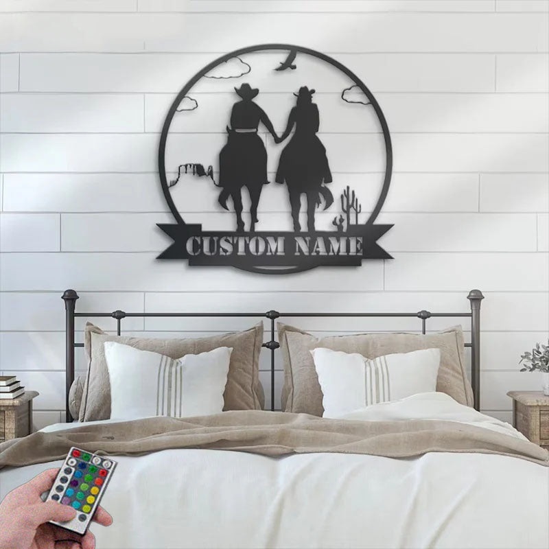 Custom Name Family Name Sign Home Decor Horse Farmhouse Barn, Metal Wall Signs With RGB Led Light