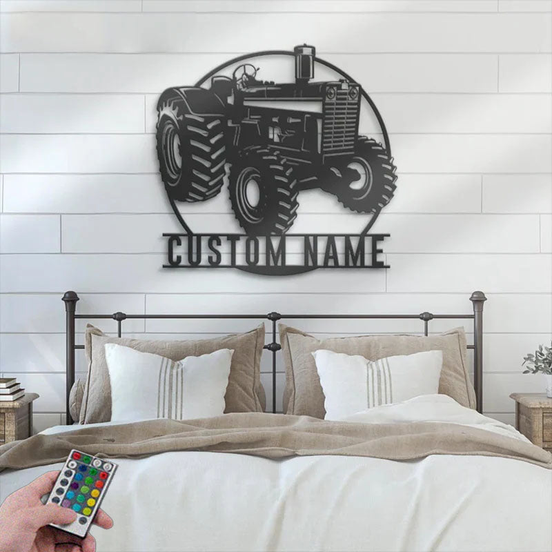 Custom Name Farm Tractor Name Sign Home Decor Farm Truck, Metal Wall Signs With RGB Led Light