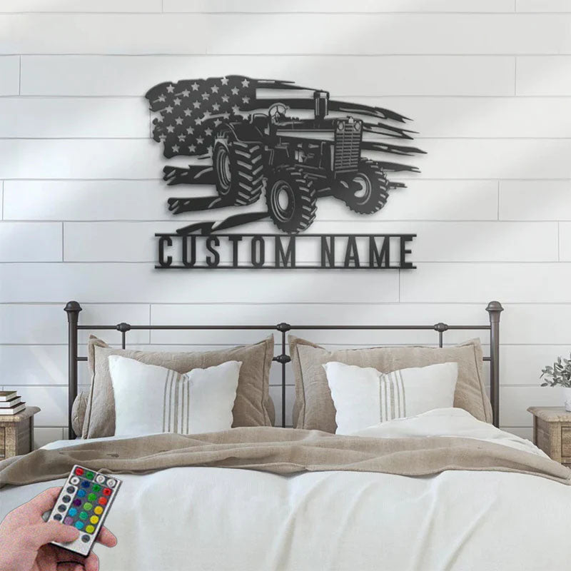 Custom Name Farm Tractor Name Sign Home Decor Farm Truck, Metal Wall Signs With RGB Led Light