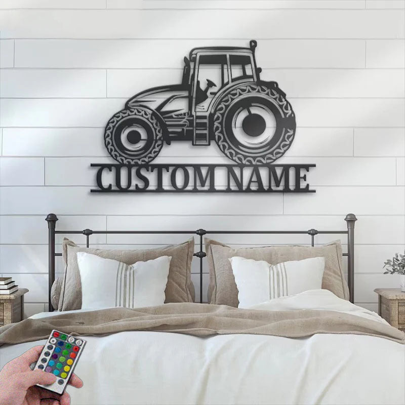 Custom Name Farm Tractor Name Sign Home Decor Farm Truck, Metal Wall Signs With RGB Led Light