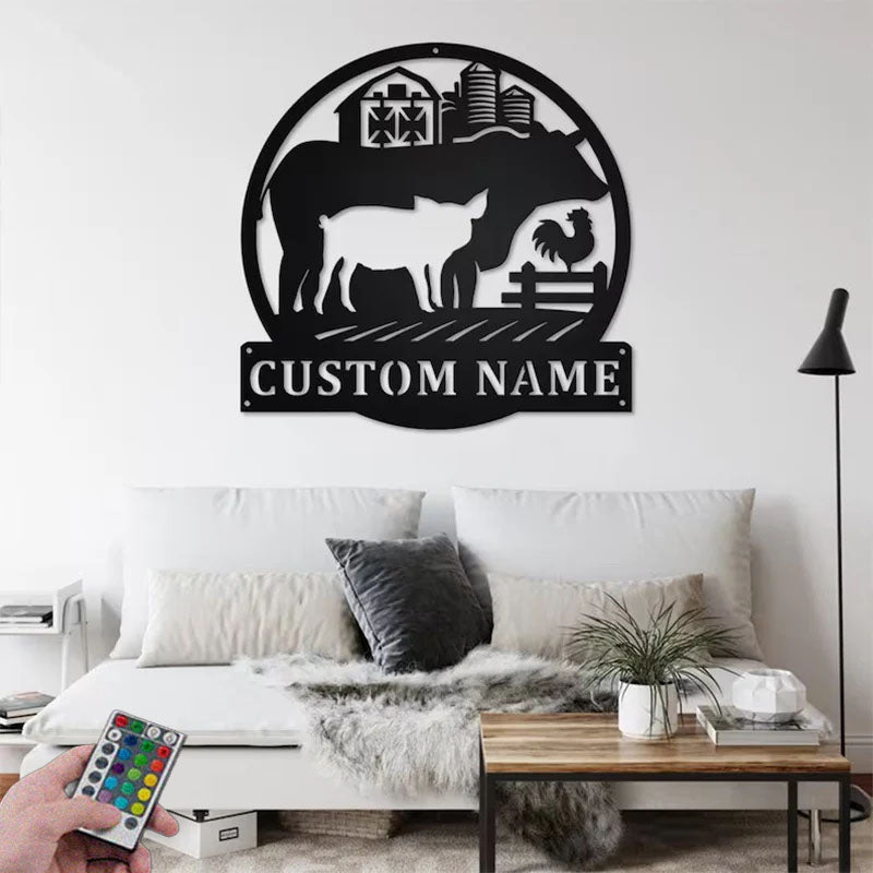Custom Name Farmer Name Sign Decoration For Room, Metal Wall Signs With RGB Led Light