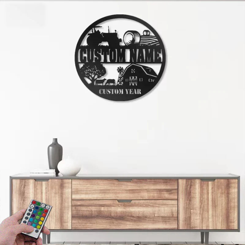 Custom Name Farmer Name Sign, Farmer Home Decor,Metal Wall Signs With RGB Led Light