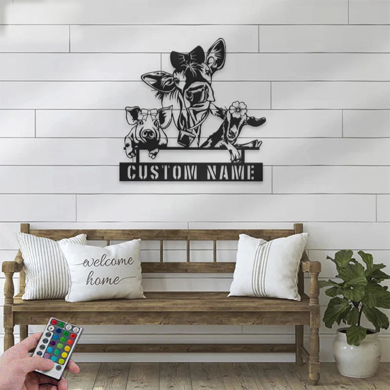 Custom Name Farmhouse Metal Wall Signs With RGB Led Light