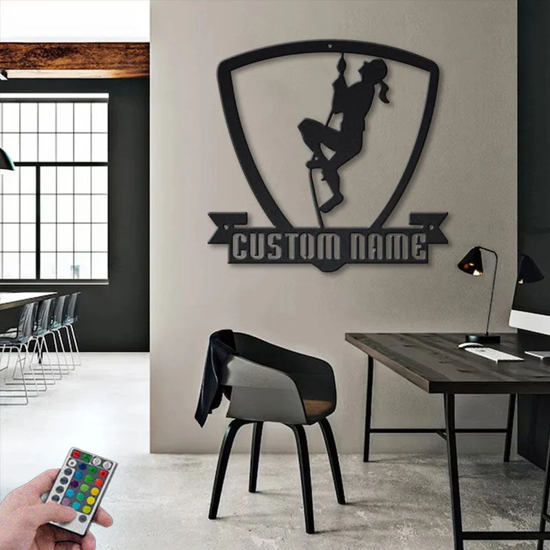 Custom Name Female Bodybuilder For Gym Room WeightLifting, Metal Wall Signs With RGB Led Light