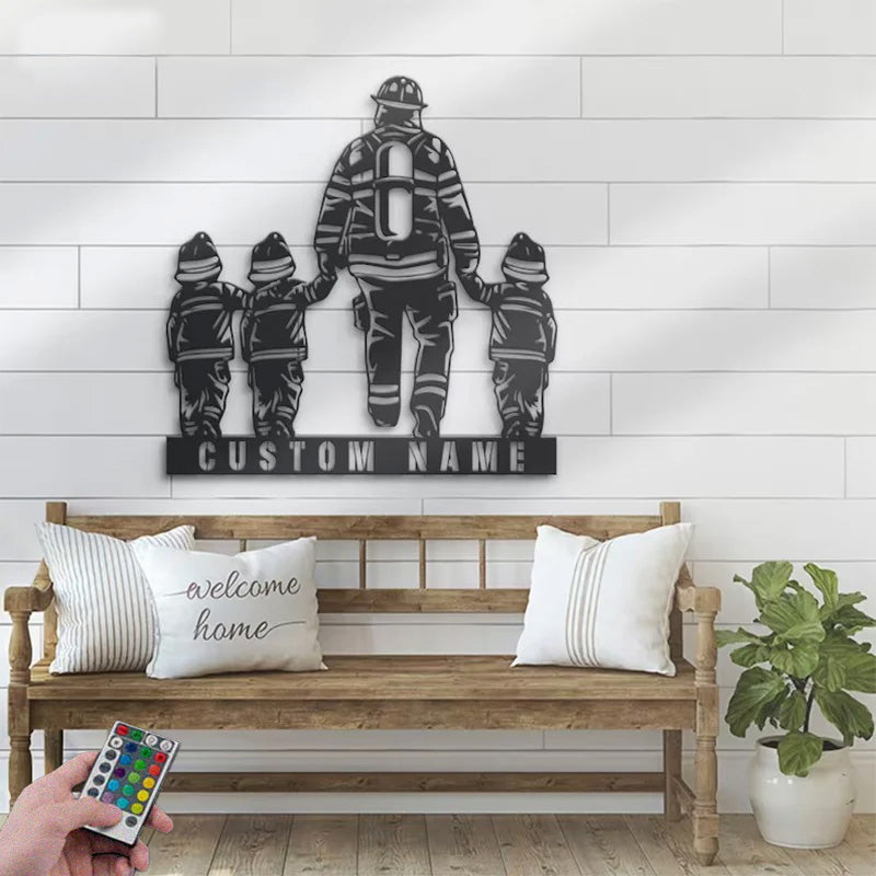 Custom Name Fireman Name Sign Home Decor Metal Wall Signs With RGB Led Light