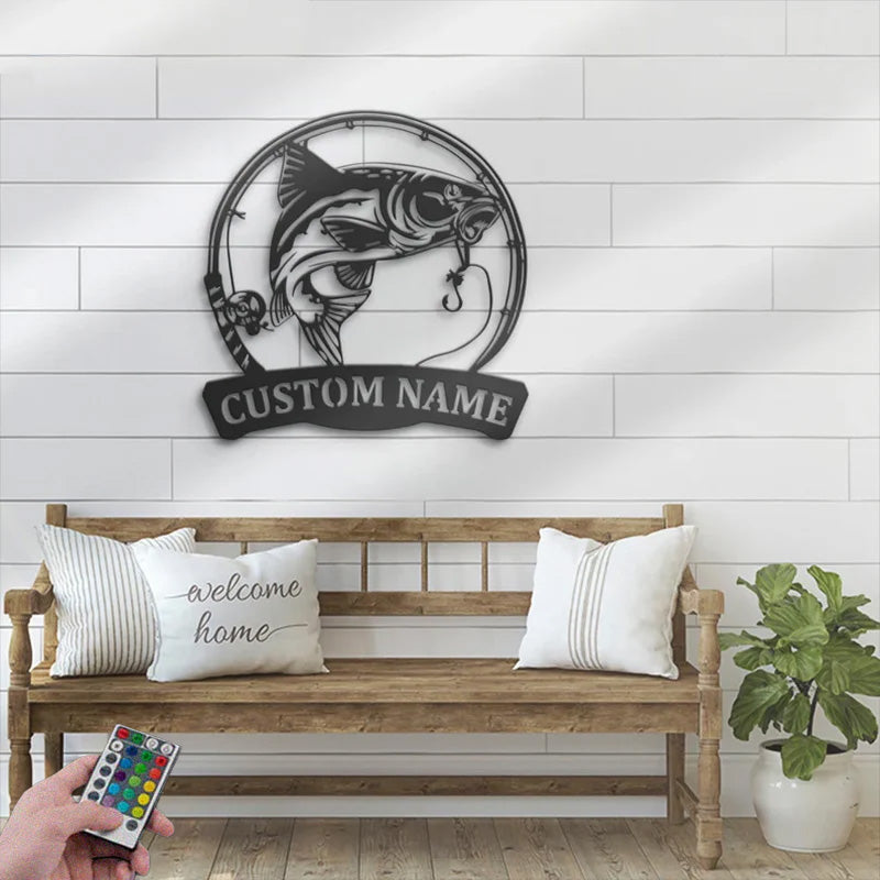 Custom Name Fisher Name Sign Home Decor Boy Girl Nursery Metal Wall Signs With RGB Led Light