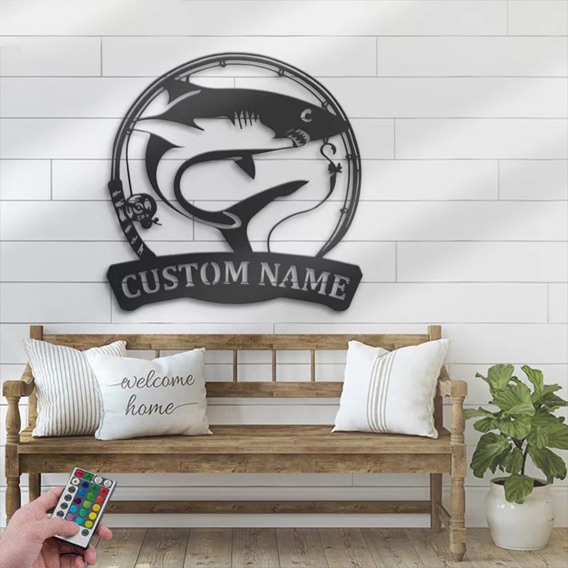 Custom Name Fisher Name Sign Home Decor Metal Wall Signs With RGB Led Light