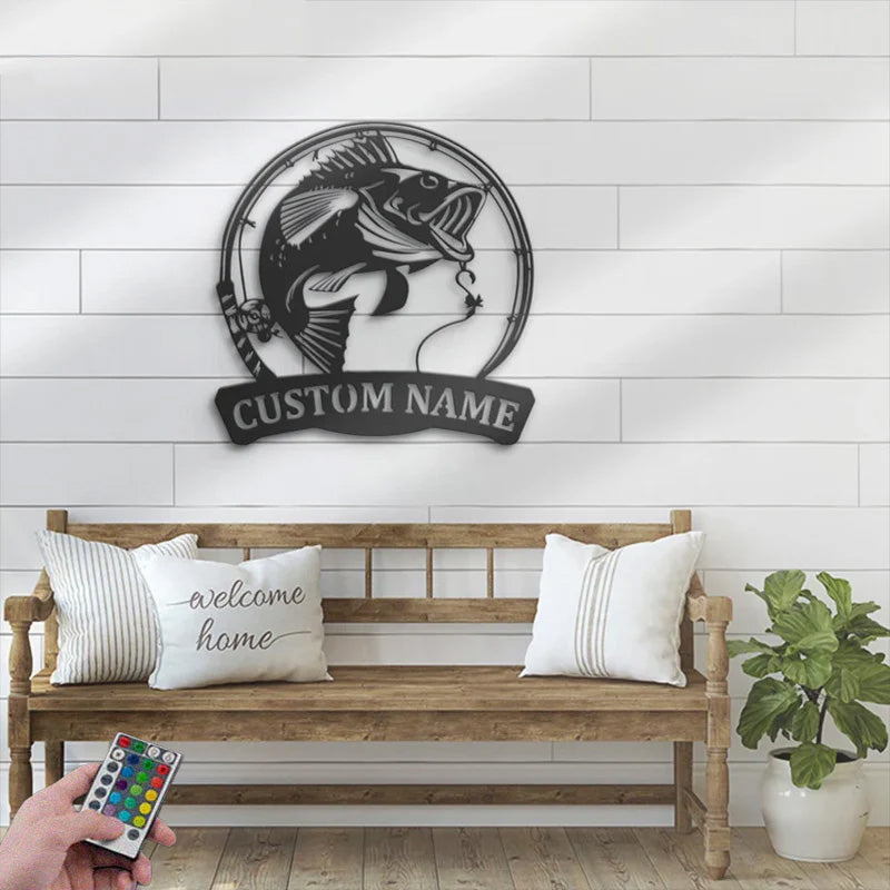 Custom Name Fisher Name Sign Home Decor Metal Wall Signs With RGB Led Light