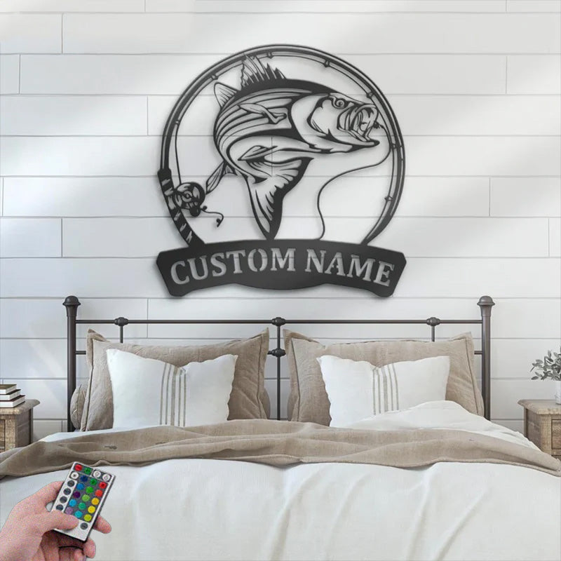 Custom Name Fisher Name Sign Home Decor Metal Wall Signs With RGB Led Light