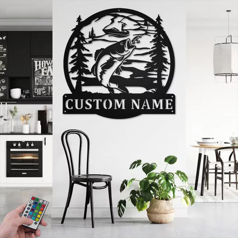 Custom Name Fisherman Name Sign Decoration For Room Metal Wall Signs With RGB Led Light