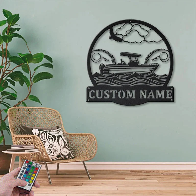 Custom Name Fishing Boat Metal Wall Signs With RGB Led Light
