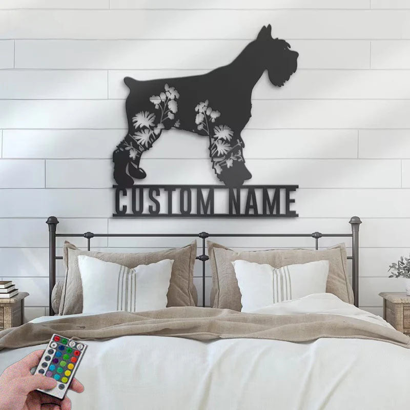 Custom Name Flower Dog Lover Name Sign Home Decor, Metal Wall Signs With RGB Led Light