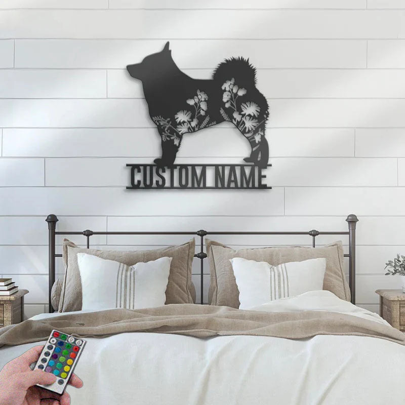 Custom Name Flower Dog Lover Name Sign Home Decor, Metal Wall Signs With RGB Led Light