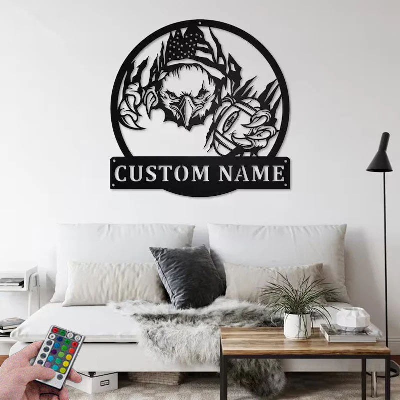 Custom Name Football Player Name Sign Decoration For Room, Metal Wall Signs With RGB Led Light