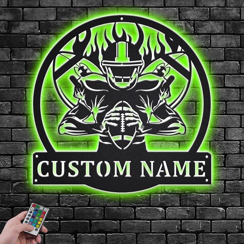 Custom Name Football Player Name Sign Decoration For Room, Metal Wall Signs With RGB Led Light
