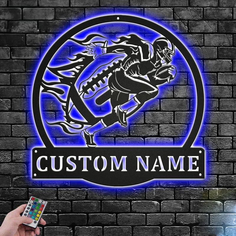 Custom Name Football Player Name Sign Decoration For Room, Metal Wall Signs With RGB Led Light