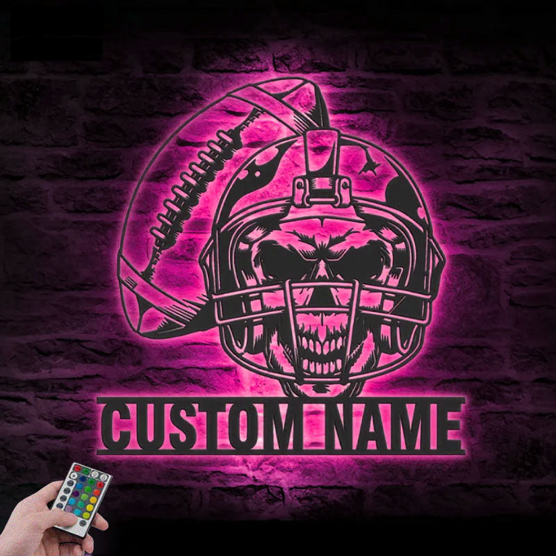 Custom Name Football Player Name Sign Decoration, Metal Wall Signs With RGB Led Light