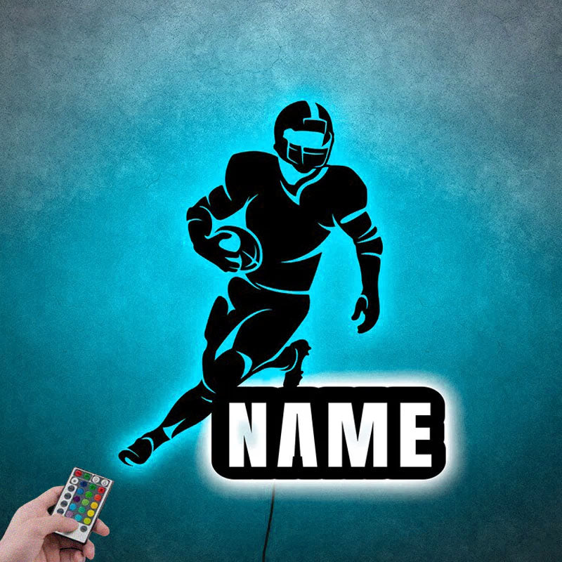 Custom Name Football Player Name Sign For Wall, PMetal Wall Signs With RGB Led Light
