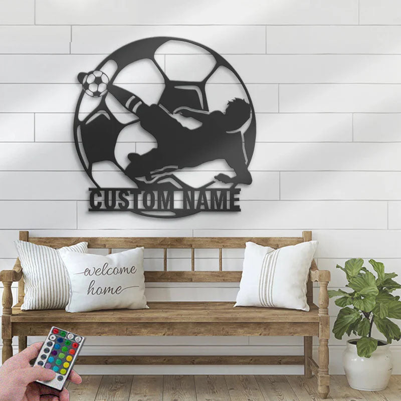 Custom Name Football Player Name Sign Home Decor, Metal Wall Signs With RGB Led Light