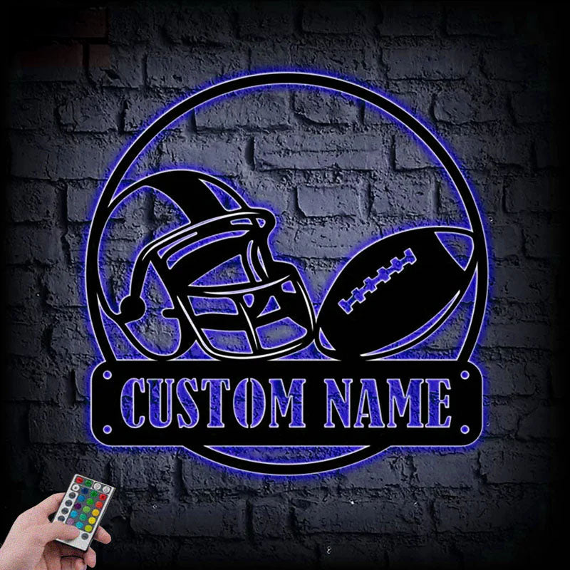 Custom Name Football Player Name Sign, Metal Wall Signs With RGB Led Light