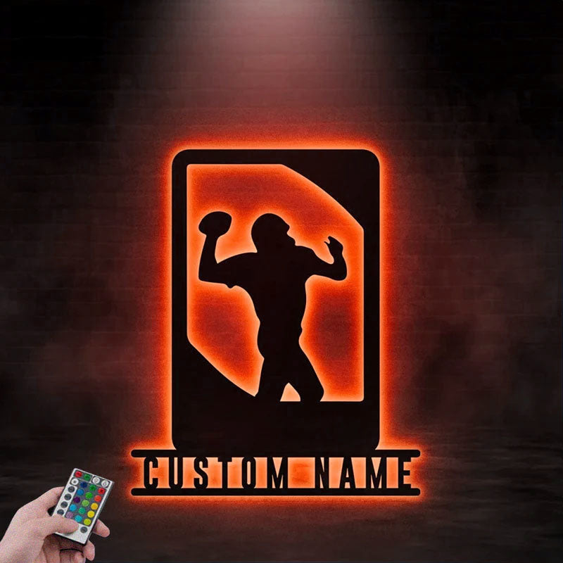 Custom Name Football Player Name Sign, Metal Wall Signs With RGB Led Light