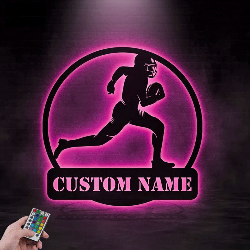 Custom Name Football Player Name Sign, Metal Wall Signs With RGB Led Light