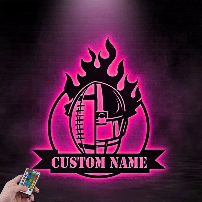 Custom Name Football Player Name Sign, Metal Wall Signs With RGB Led Light