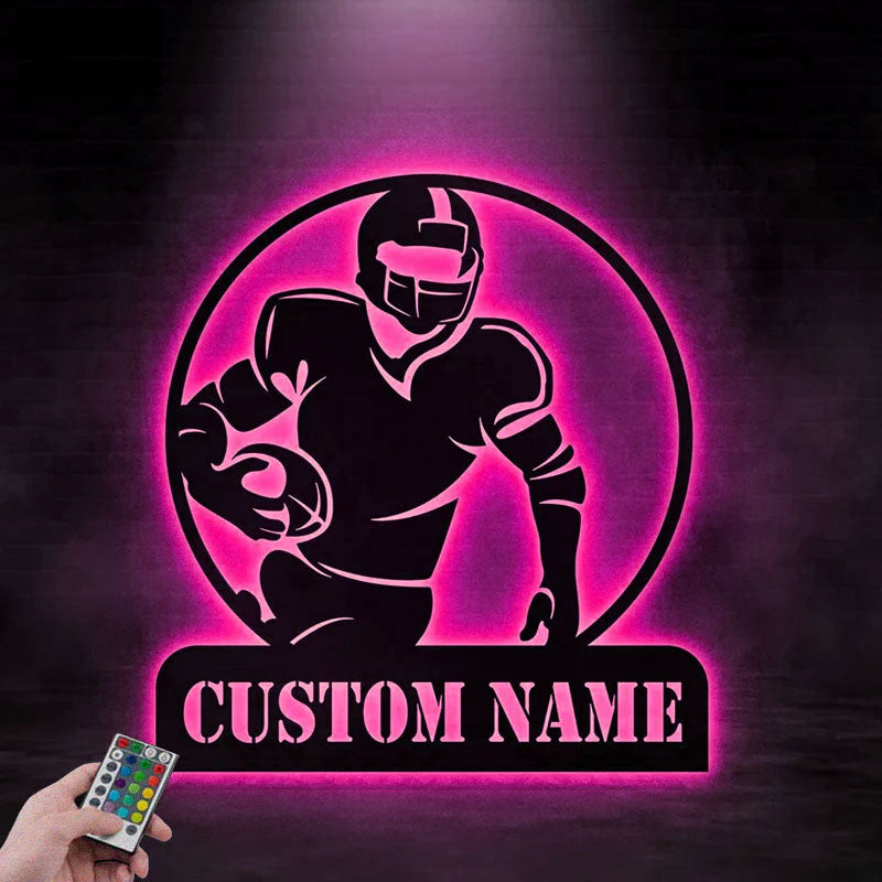 Custom Name Football Player, Metal Wall Signs With RGB Led Light