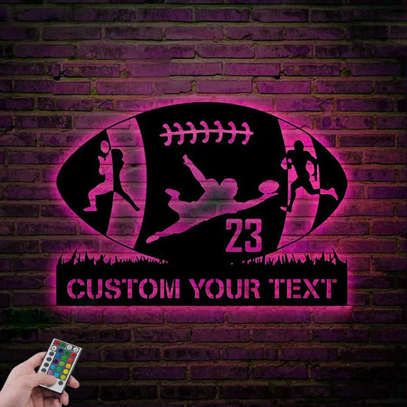Custom Name Football Player, Metal Wall Signs With RGB Led Light