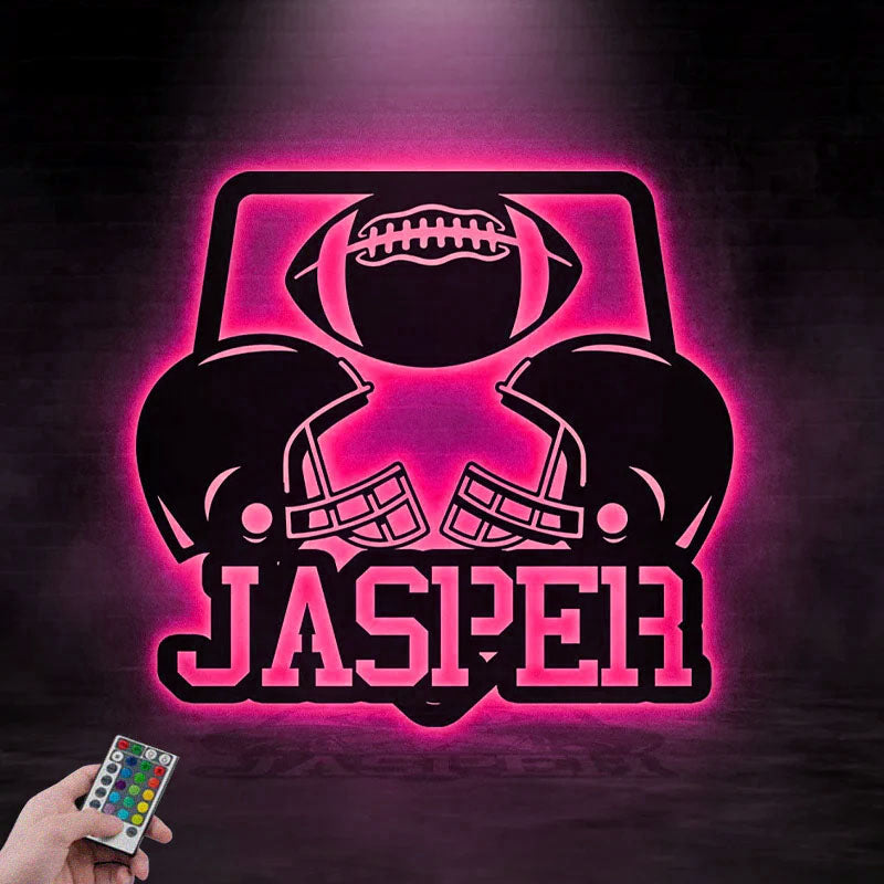 Custom Name Football Team, Football Room Decor, Metal Wall Signs With RGB Led Light