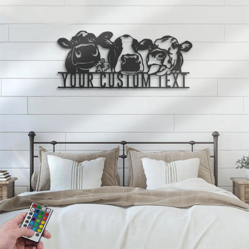 Custom Name Funny Calf Farm Name Sign Home Decor Heifer Barn, Metal Wall Signs With RGB Led Light