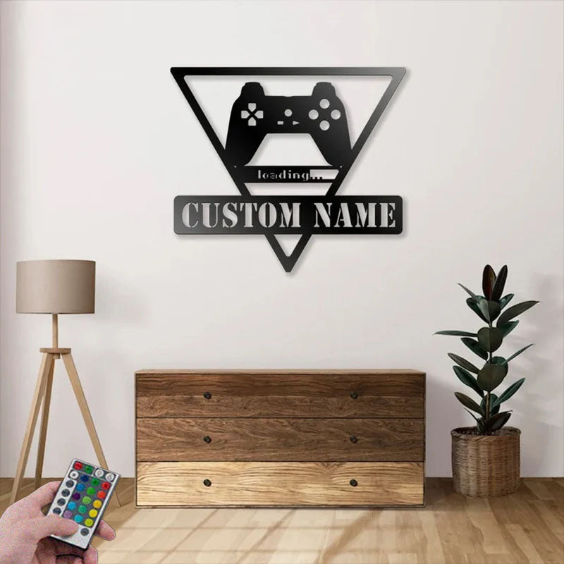 Custom Name Game Controller For Game Room Decor, Metal Wall Signs With RGB Led Light