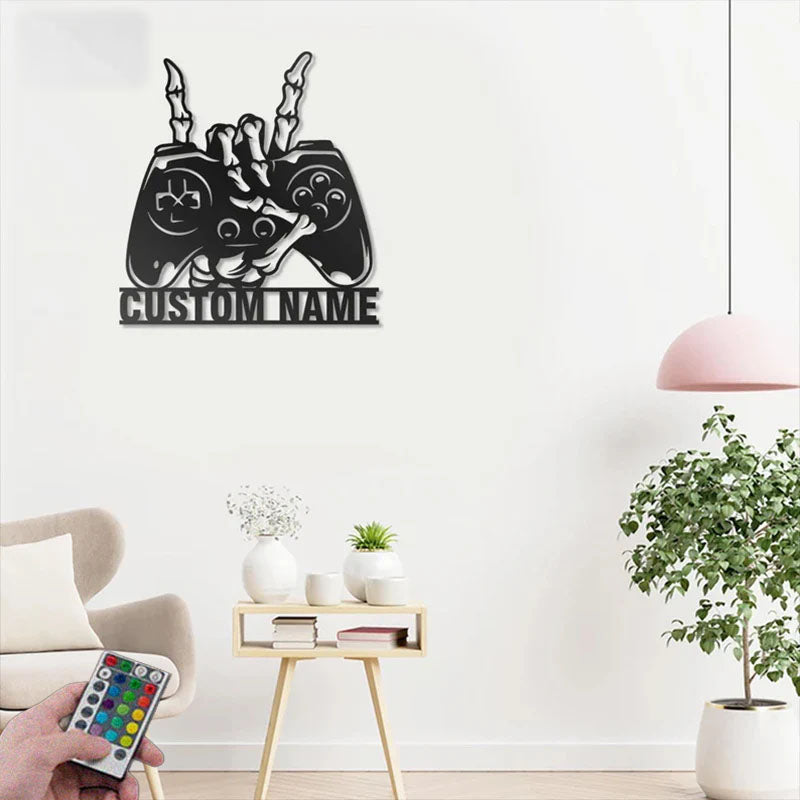 Custom Name Game Zone Metal Wall Signs With RGB Led Light