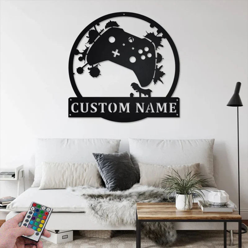 Custom Name Gamer Name Sign Decoration For Room, Metal Wall Signs With RGB Led Light