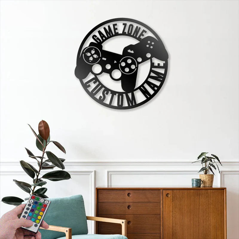 Custom Name Gamer Name Sign, Gaming Zone Name Sign, Metal Wall Signs With RGB Led Light