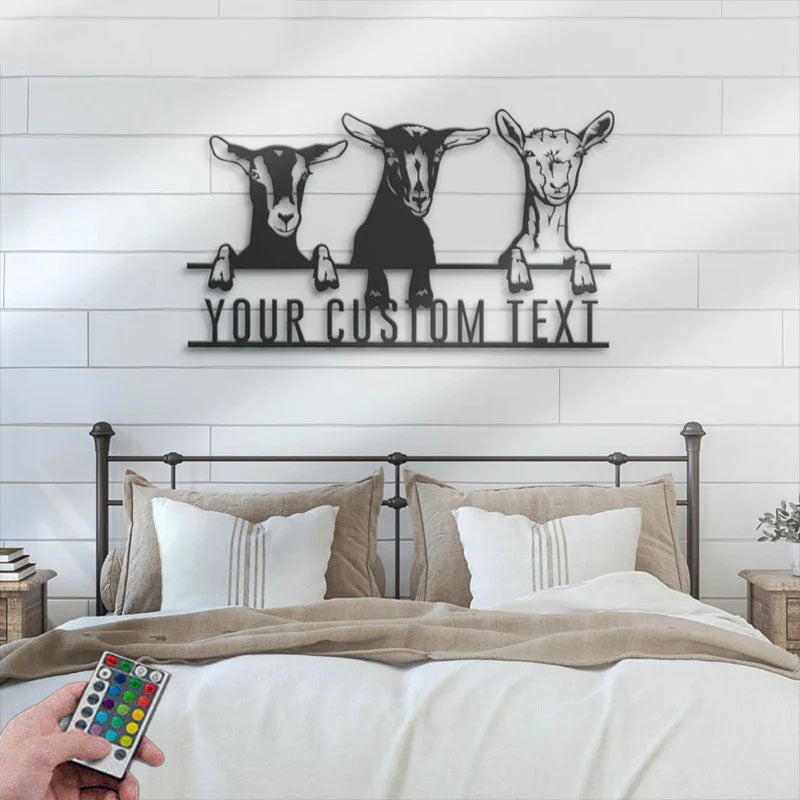 Custom Name Goat Livestock Name Sign Home Decor Goat Barn, Metal Wall Signs With RGB Led Light