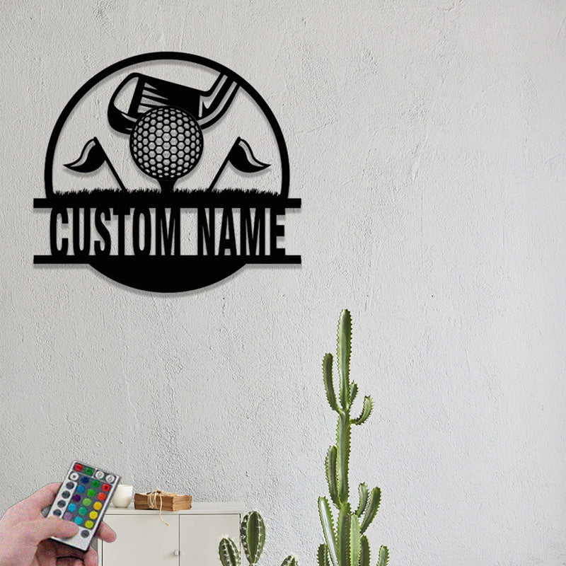 Custom Name Golf Sign Metal Wall Signs With RGB Led Light