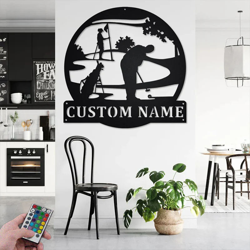 Custom Name Golfer Name Sign Decoration For Room Metal Wall Signs With RGB Led Light