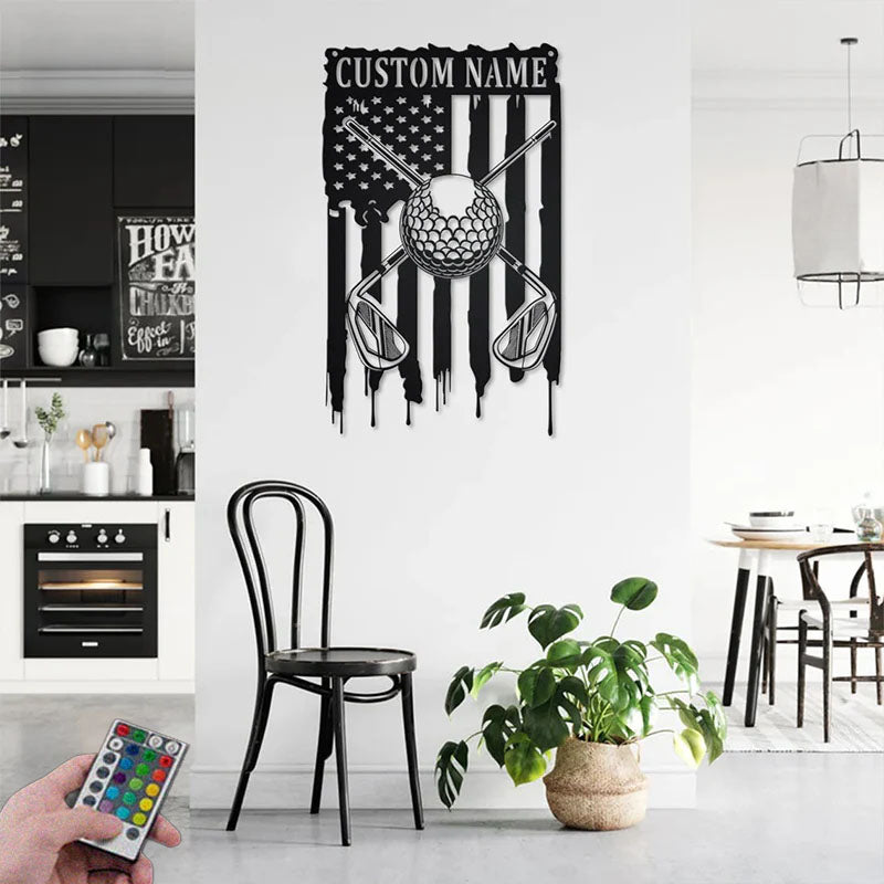 Custom Name Golfer Name Sign Decoration For Room, Metal Wall Signs With RGB Led Light