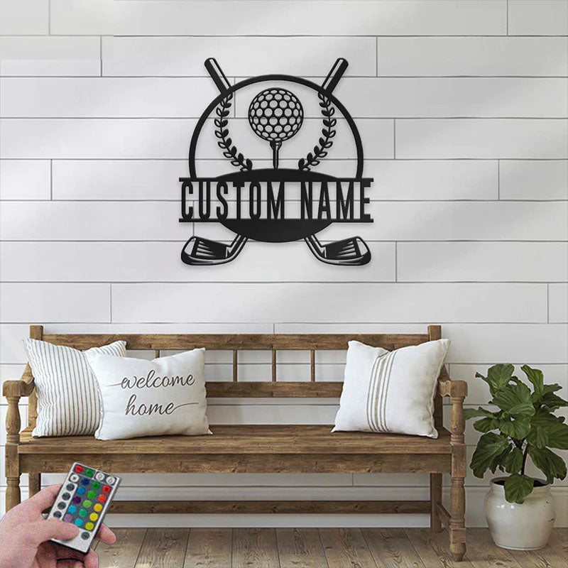 Custom Name Golfer Name Sign Home Decor 19th Hole Golf Club, Metal Wall Signs With RGB Led Light