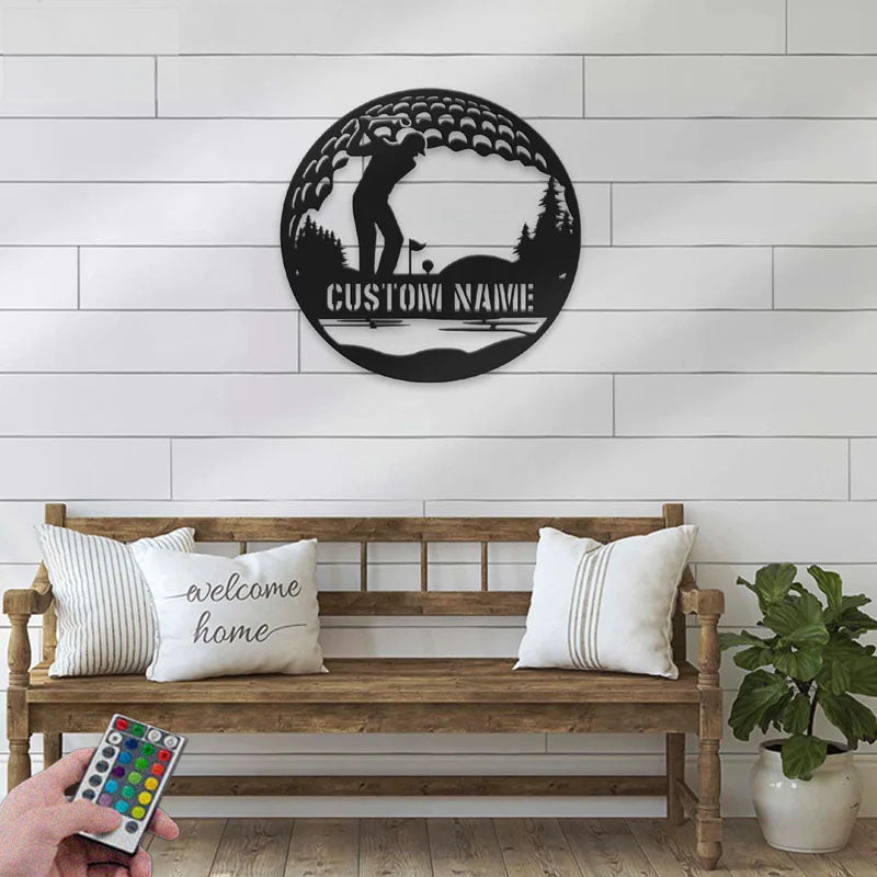 Custom Name Golfer Name Sign Home Decor, Metal Wall Signs With RGB Led Light