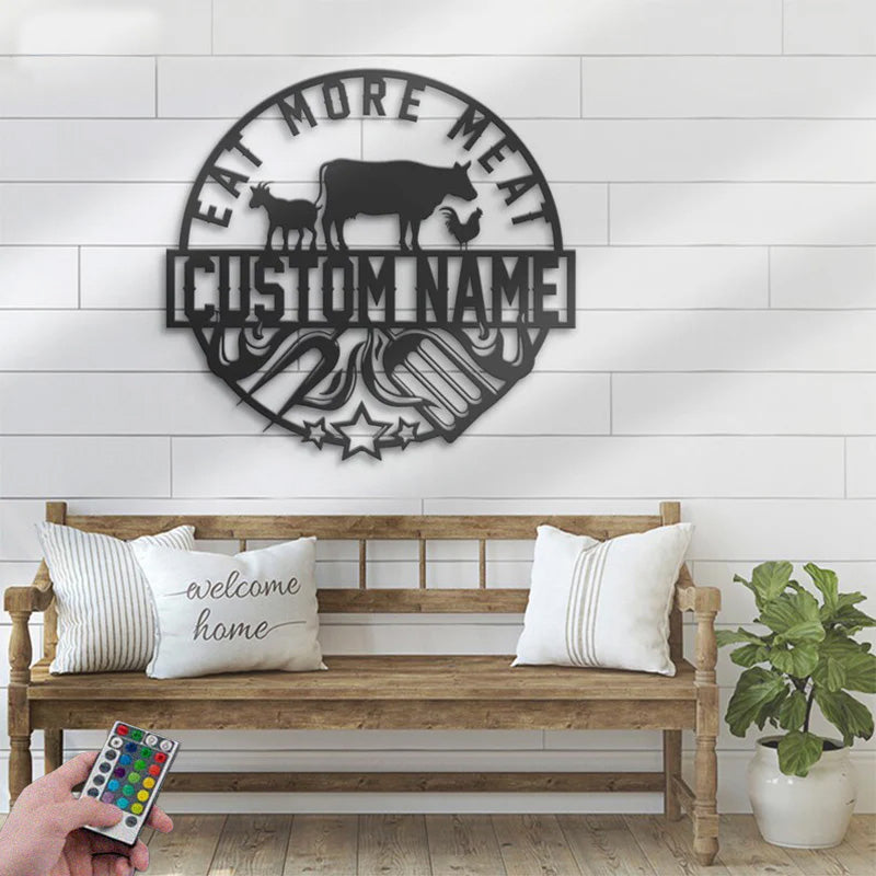 Custom Name Grill Metal Wall Signs With RGB Led Light